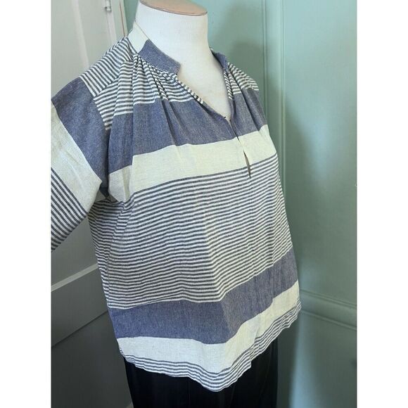 Apiece Apart Womens 0 Short Sleeve Boxy Top 100% Cotton Blue White Striped - Picture 3 of 9
